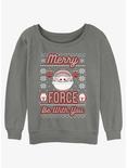 Star Wars The Mandalorian Merry Force Ugly Christmas Womens Slouchy Sweatshirt, GRAY HTR, hi-res
