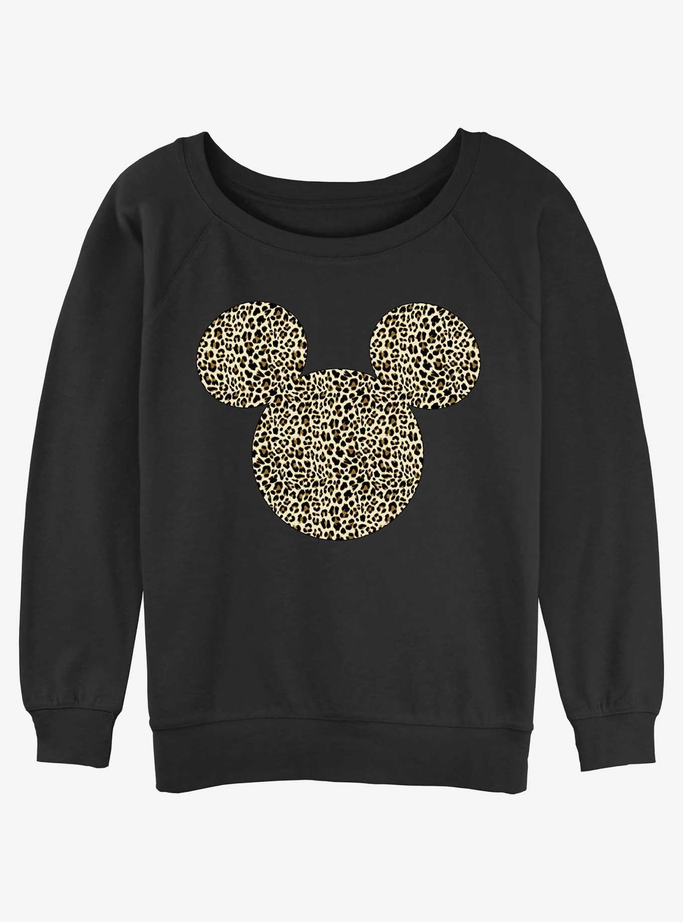 Disney Mickey Mouse Animal Print Ears Womens Slouchy Sweatshirt, BLACK, hi-res