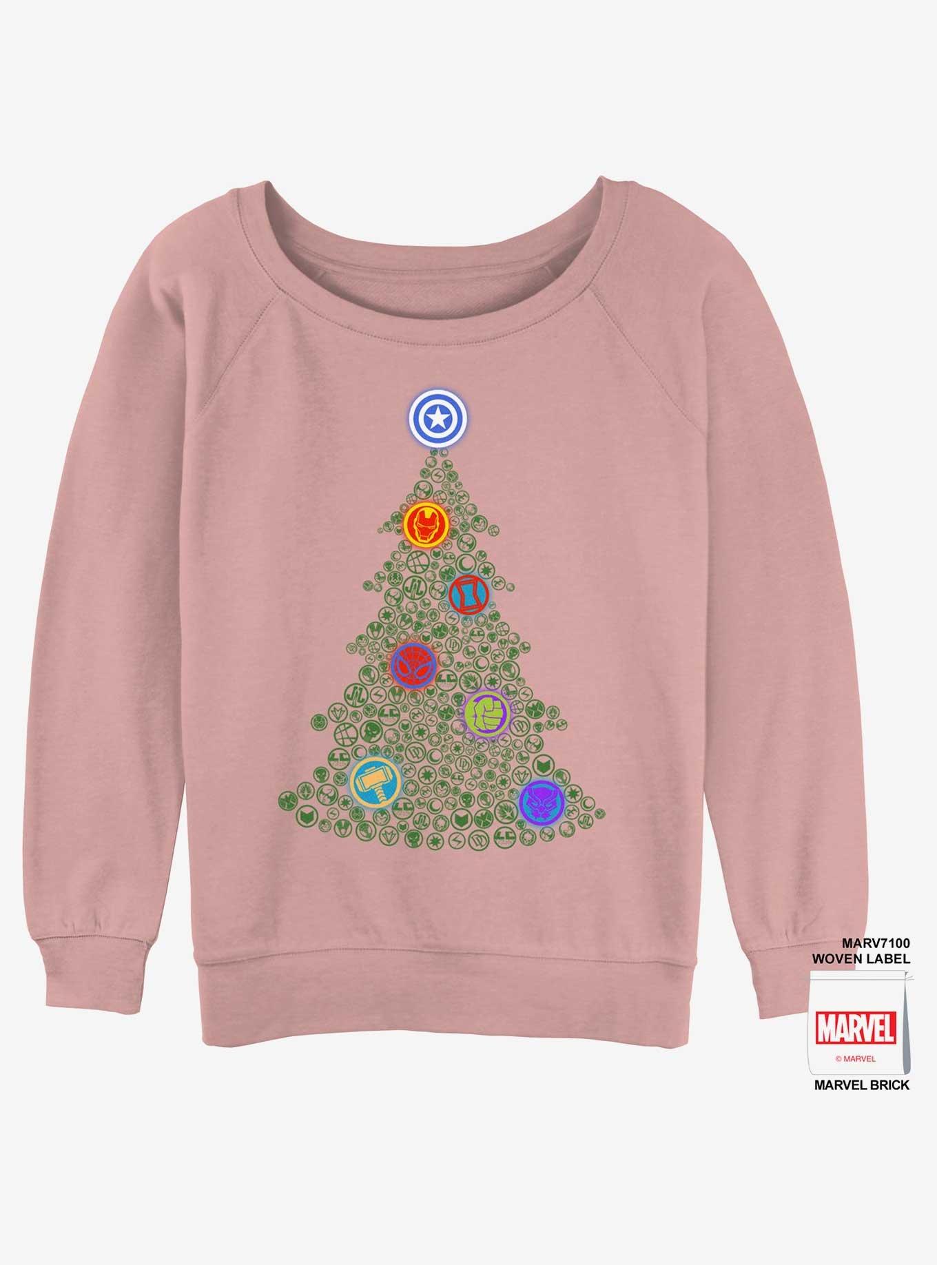 Marvel Hero Icon Christmas Tree Womens Slouchy Sweatshirt, , hi-res