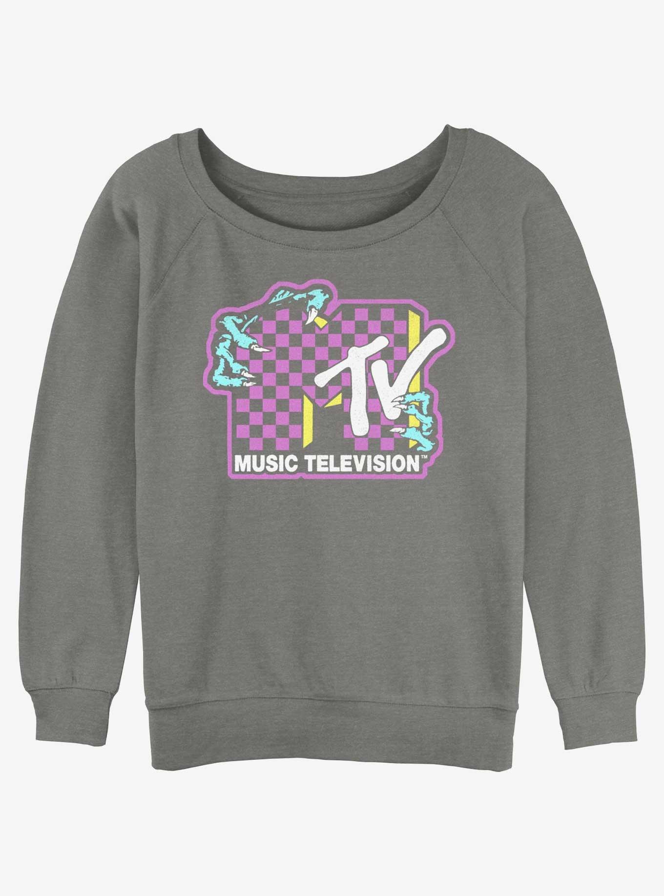 MTV Creature Logo Womens Slouchy Sweatshirt, GRAY HTR, hi-res
