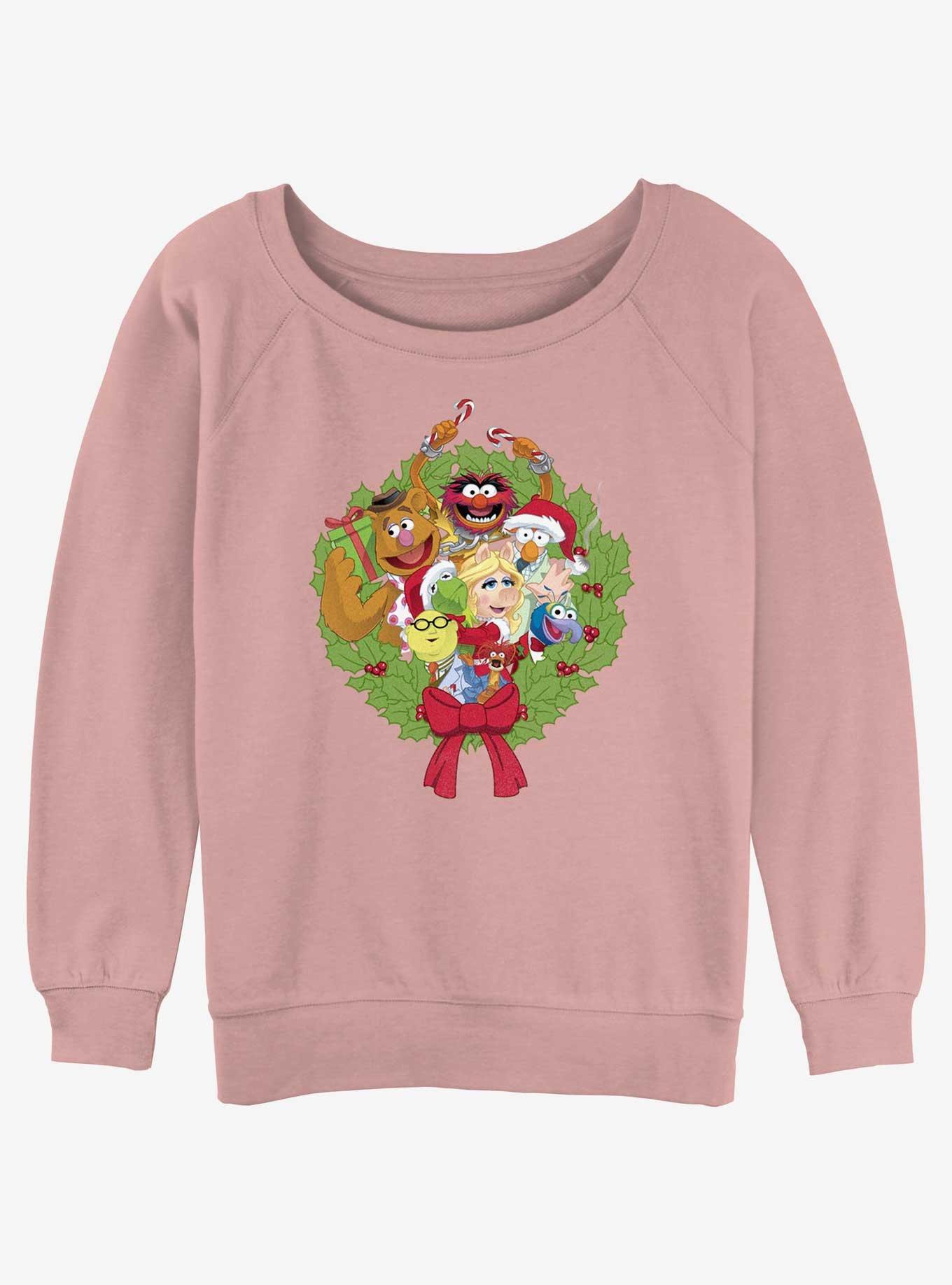 Disney The Muppets Christmas Wreath Womens Slouchy Sweatshirt, DESERTPNK, hi-res