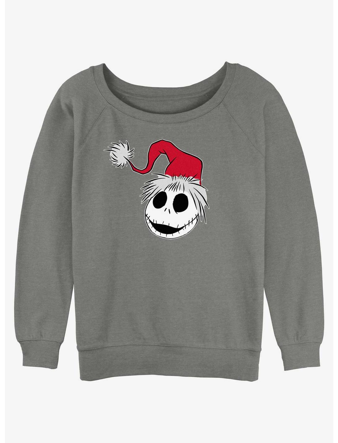 Disney The Nightmare Before Christmas Santa Hat Jack Womens Slouchy Sweatshirt, GRAY HTR, hi-res