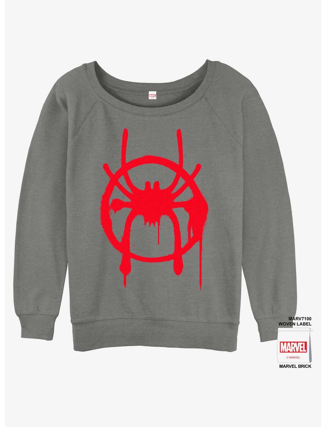 Marvel Spider-Man Miles Morales Symbol Womens Slouchy Sweatshirt, GRAY HTR, hi-res