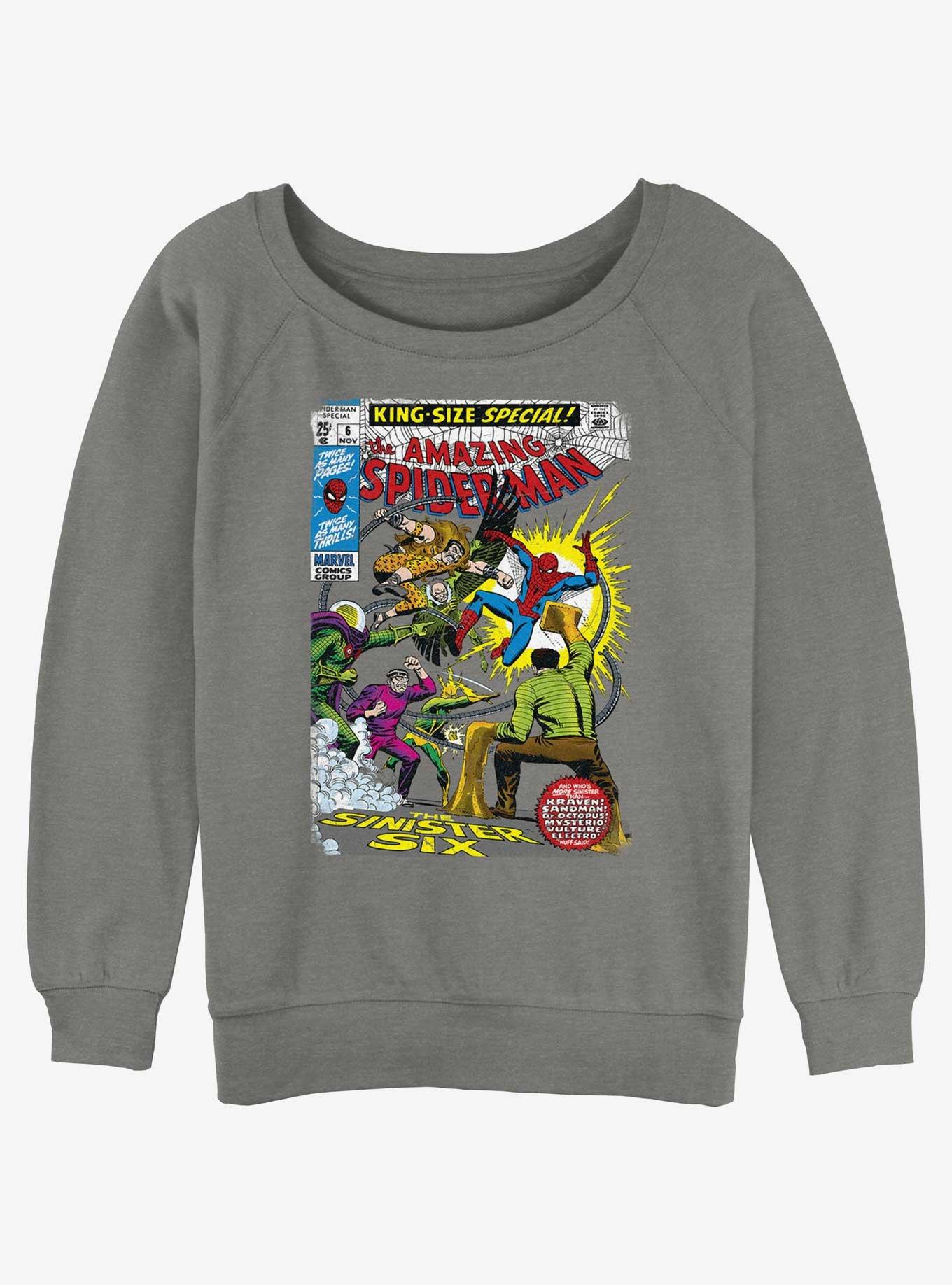 Marvel Spider-Man Sinister Six Comic Womens Slouchy Sweatshirt, GRAY HTR, hi-res