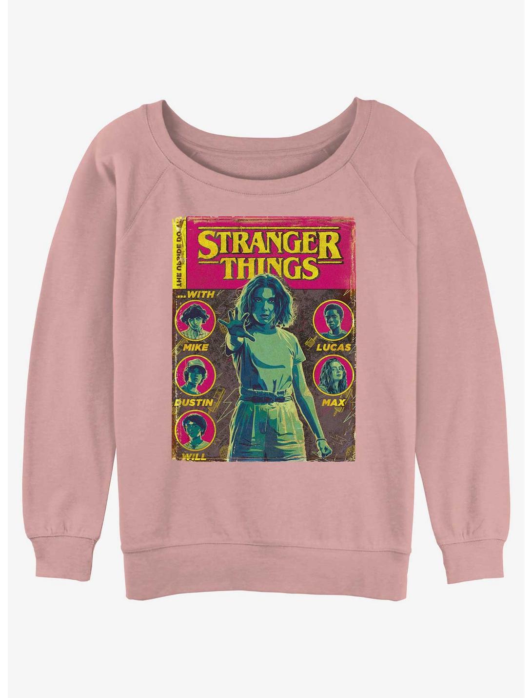 Stranger Things Comic Cover Womens Slouchy Sweatshirt, DESERTPNK, hi-res