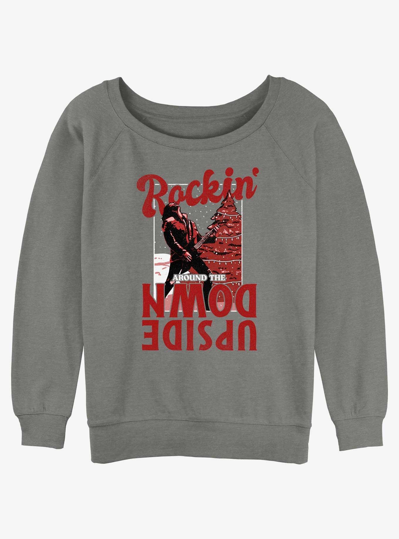Stranger Things Eddie Rockin' Upside Down Womens Slouchy Sweatshirt, GRAY HTR, hi-res