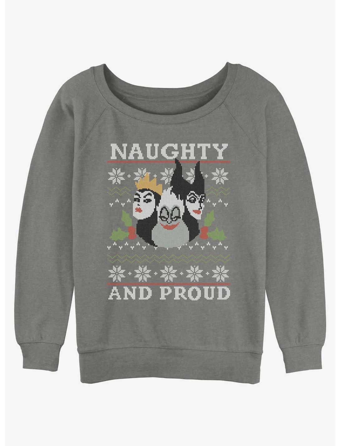 Disney Villains Naughty and Proud Ugly Christmas Womens Slouchy Sweatshirt, GRAY HTR, hi-res