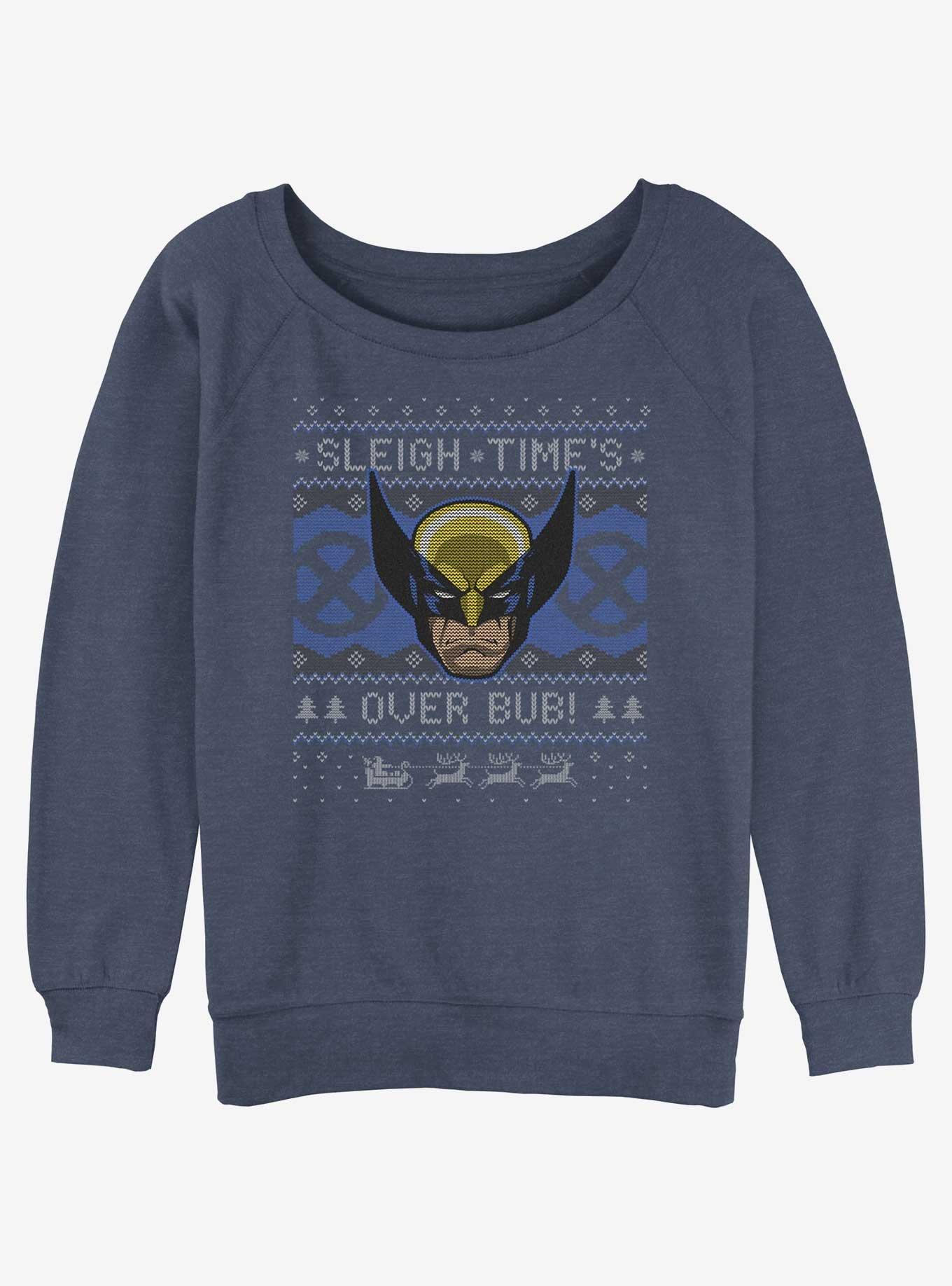 Marvel X-Men Wolverine Sleigh Time Ugly Christmas Womens Slouchy Sweatshirt, , hi-res
