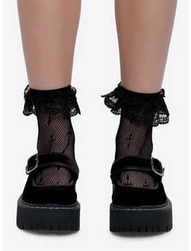 Black Cross Fishnet Ankle Socks, , hi-res