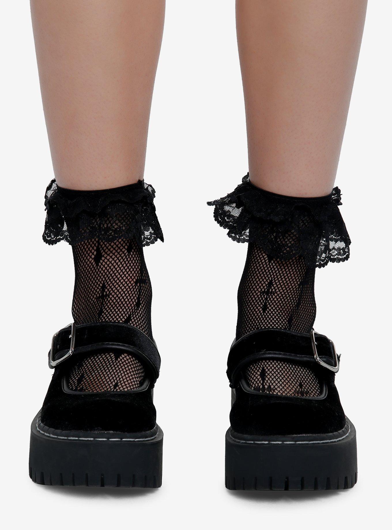 Black Cross Fishnet Ankle Socks, , hi-res