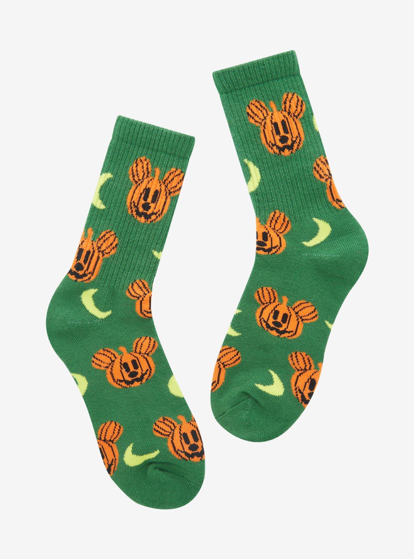 Disney Mickey Mouse Pumpkin Mickey Allover Print Crew Socks - BoxLunch Exclusive, , hi-res