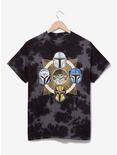 Star Wars The Mandalorian Grogu & Mandalorian Helmets Tie-Dye T-Shirt - BoxLunch Exclusive, BLACK, hi-res