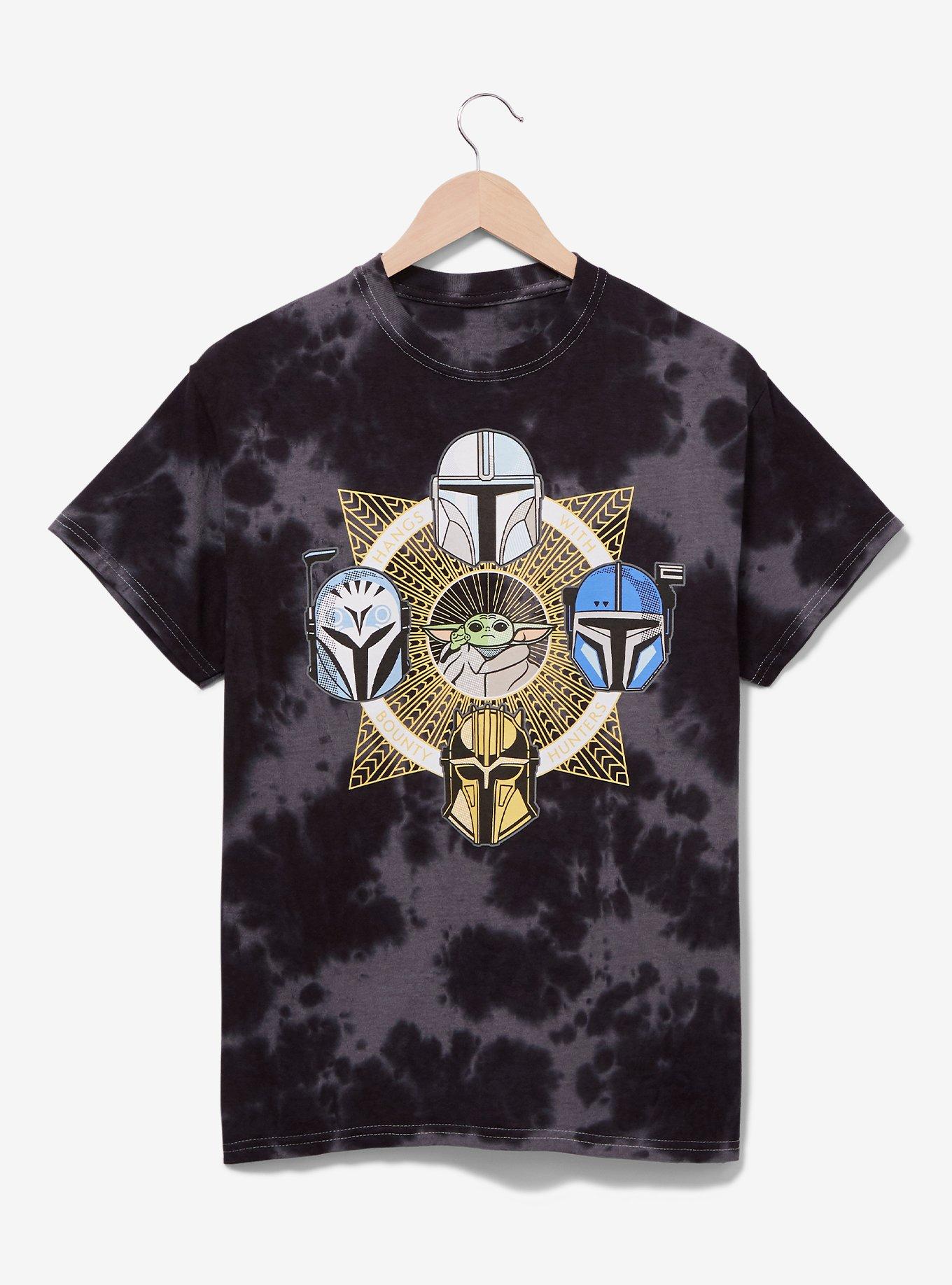 Star Wars The Mandalorian Grogu & Mandalorian Helmets Tie-Dye T-Shirt - BoxLunch Exclusive, BLACK, hi-res