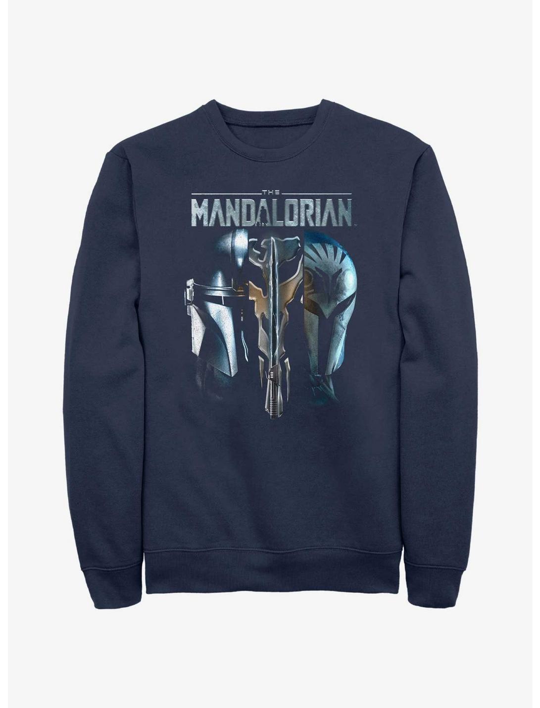 Star Wars The Mandalorian Din Djarin & Bo-Katan Mythosaur Hot Topic Web Exclusive Sweatshirt, NAVY, hi-res