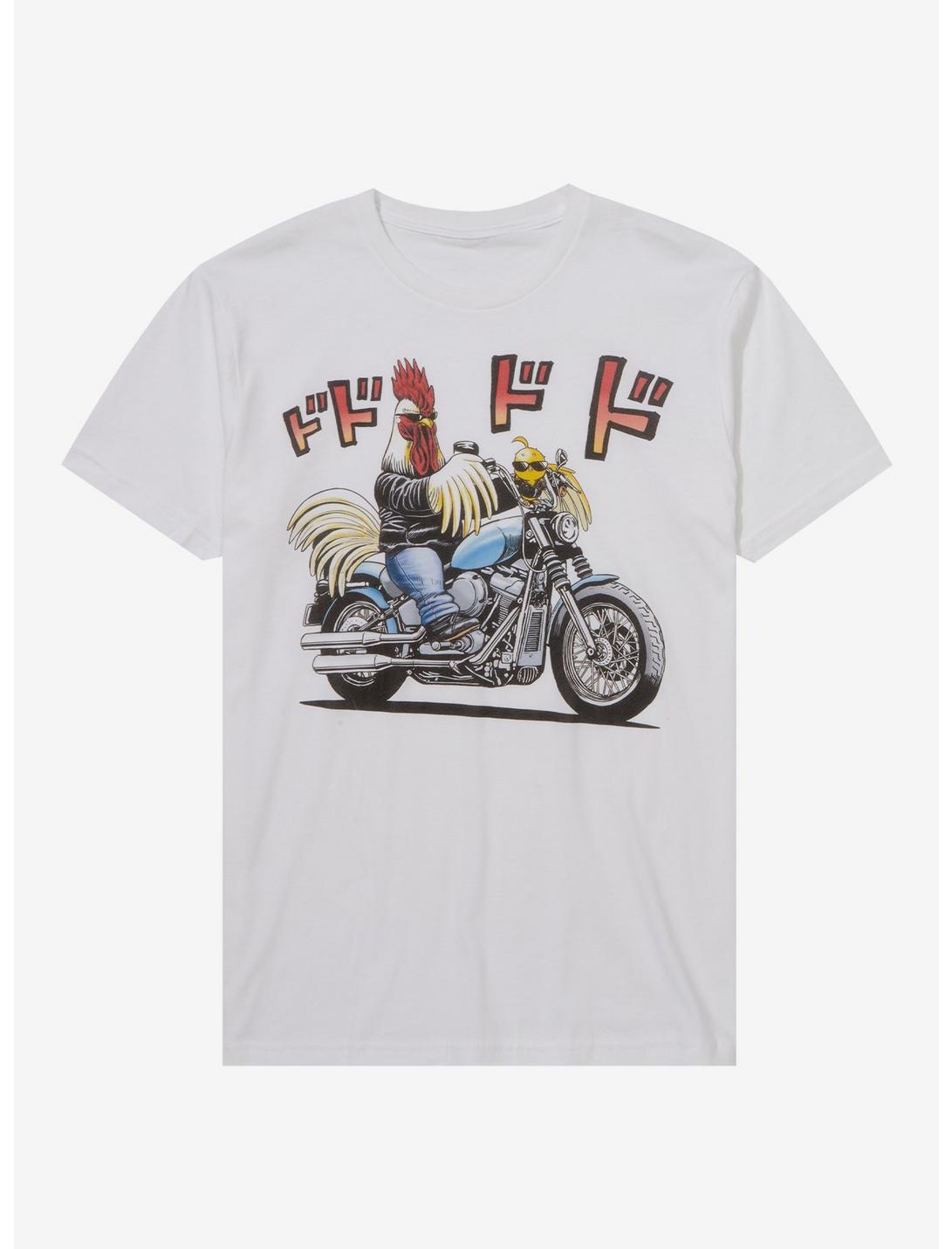 Rooster Fighter Keiji & Piyoko Biker T-Shirt - BoxLunch T-Shirt, WHITE, hi-res
