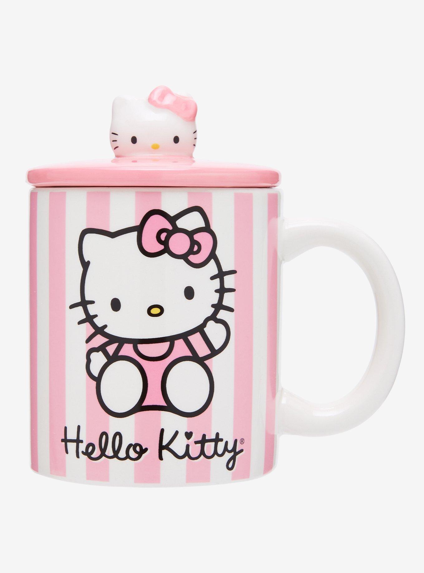 Hello Kitty Pink Stripe Mug With Lid, , hi-res