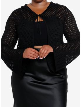 Cosmic Aura Black Open Knit Tie-Front Girls Hoodie Plus Size, , hi-res