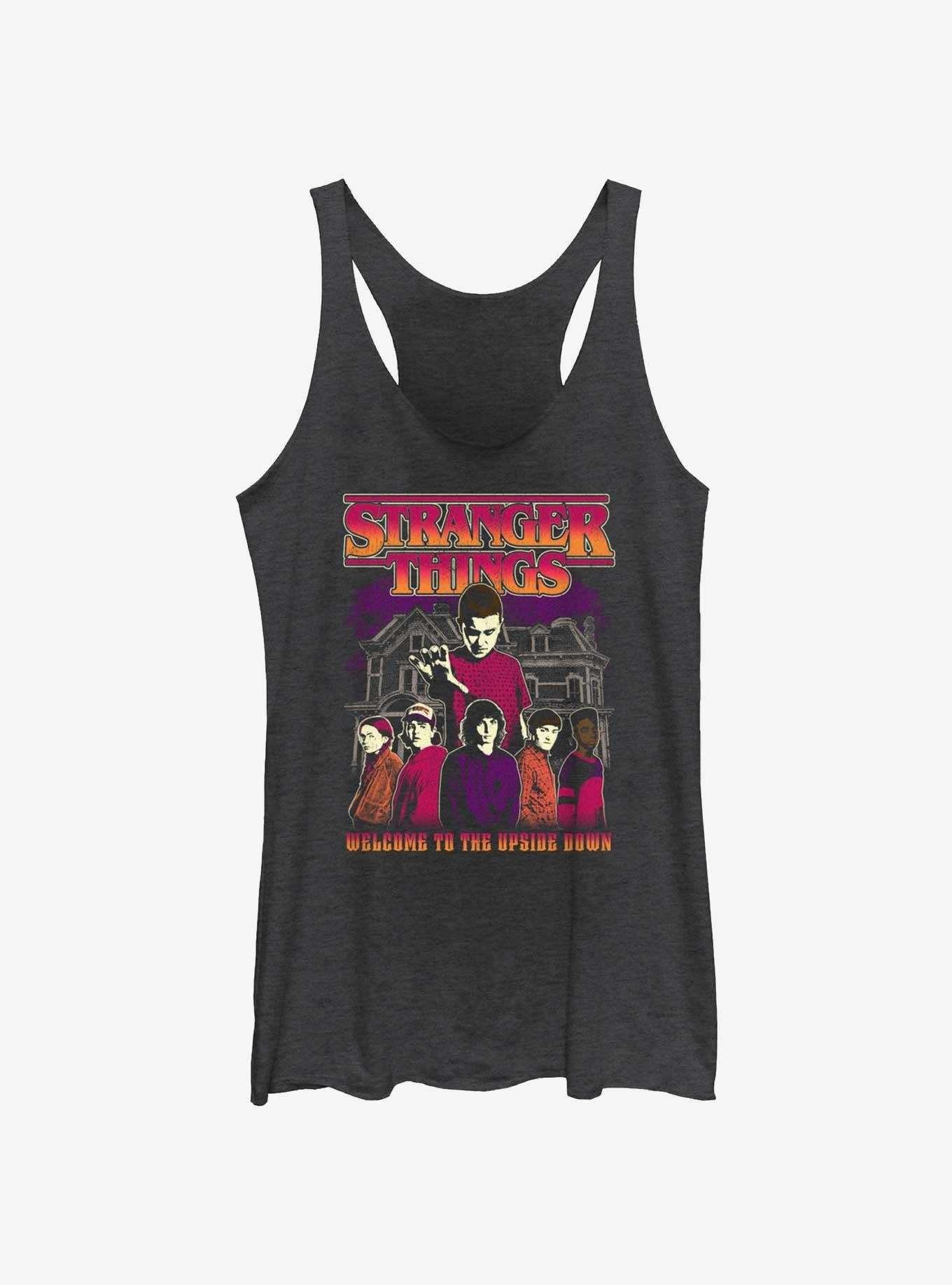 Stranger Things Upside Down Group Girls Raw Edge Tank, BLK HTR, hi-res