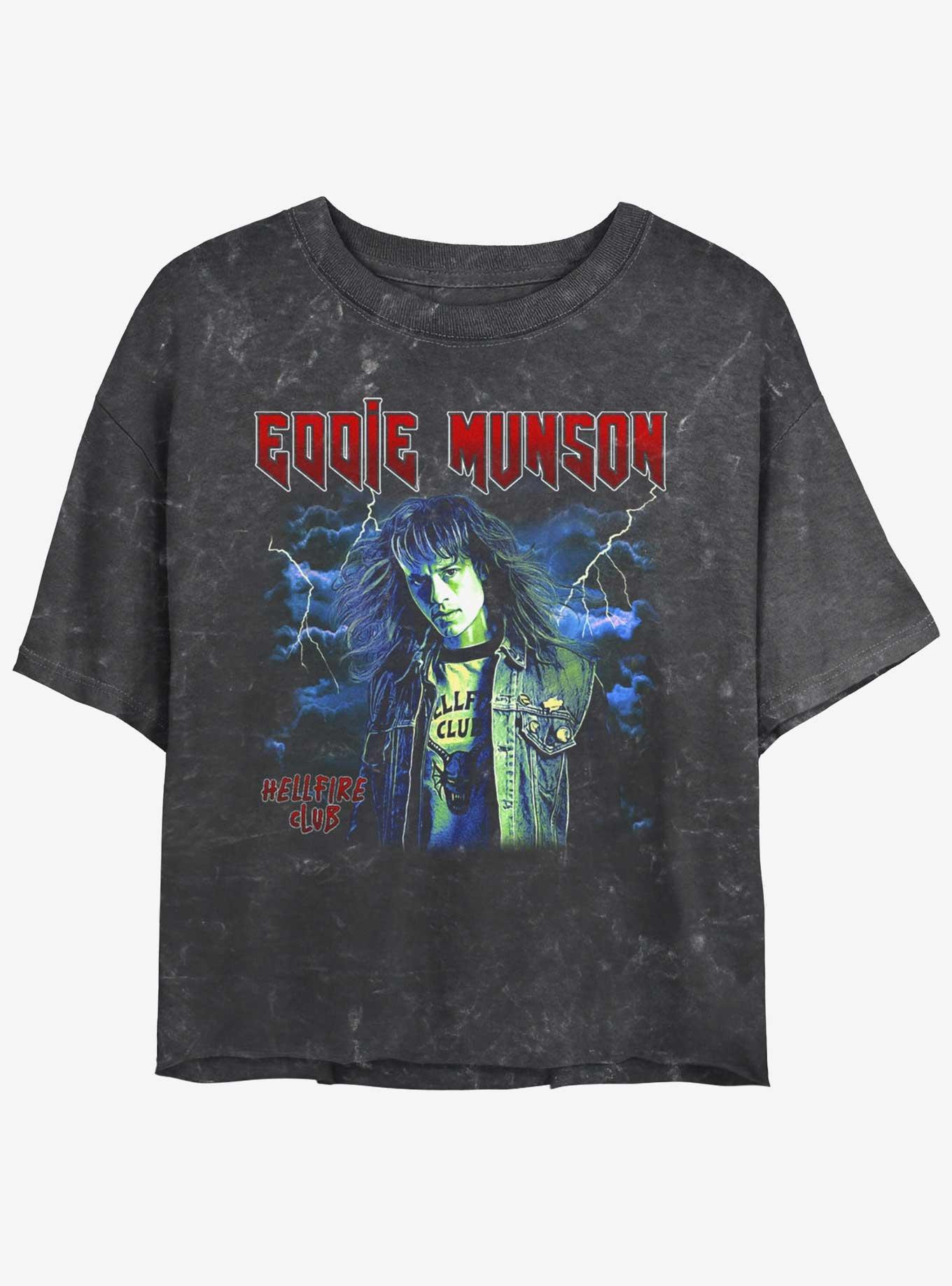Stranger Things Eddie Munson Hellfire Club Mineral Wash Girls Crop T-Shirt, , hi-res