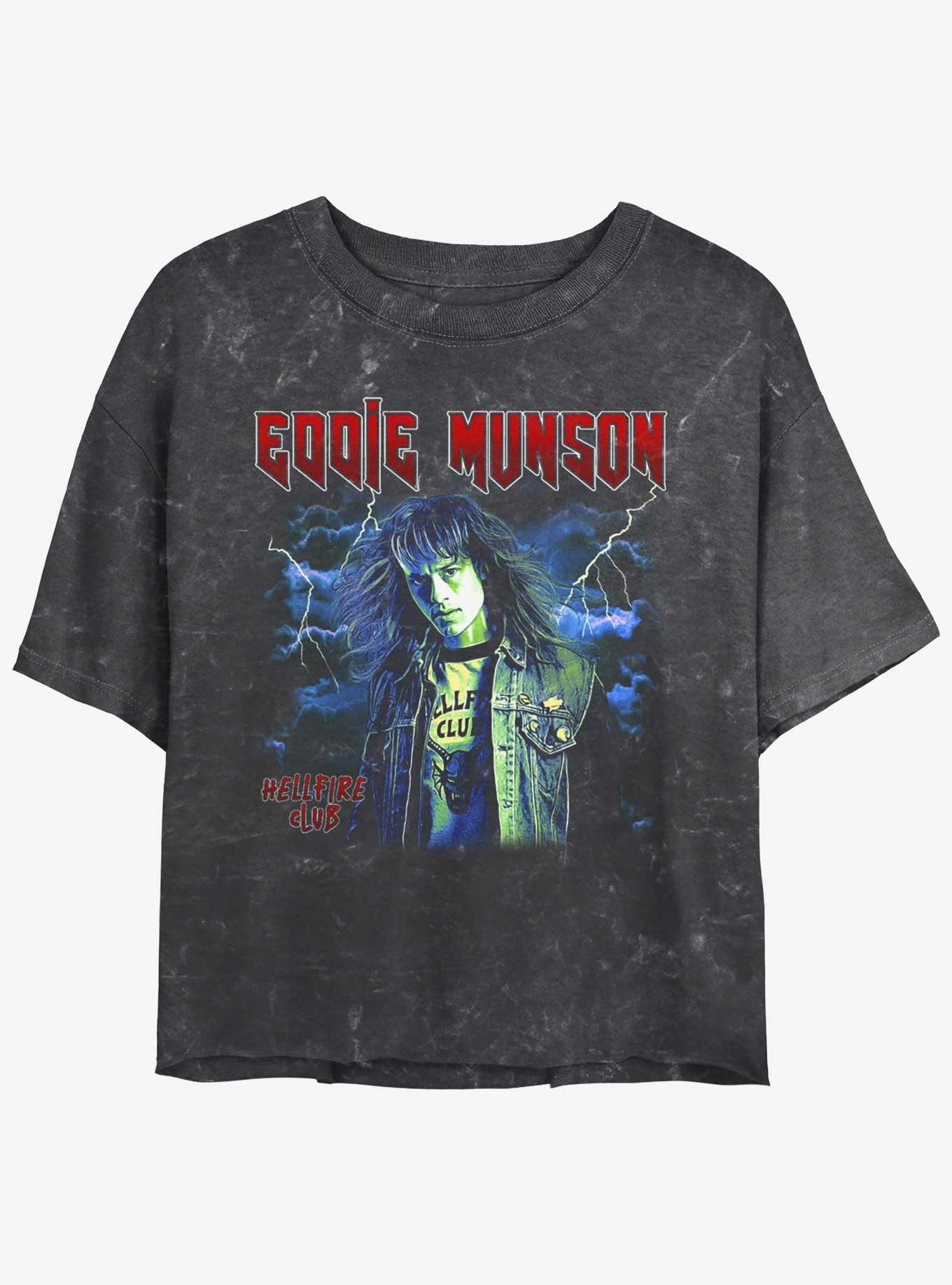 Stranger Things Eddie Munson Hellfire Club Mineral Wash Girls Crop T-Shirt, BLACK, hi-res