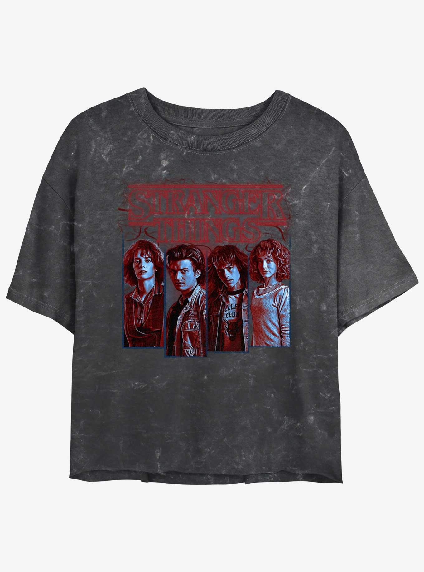 Stranger Things Robin, Steve, Eddie, Nancy Mineral Wash Girls Crop T-Shirt, , hi-res