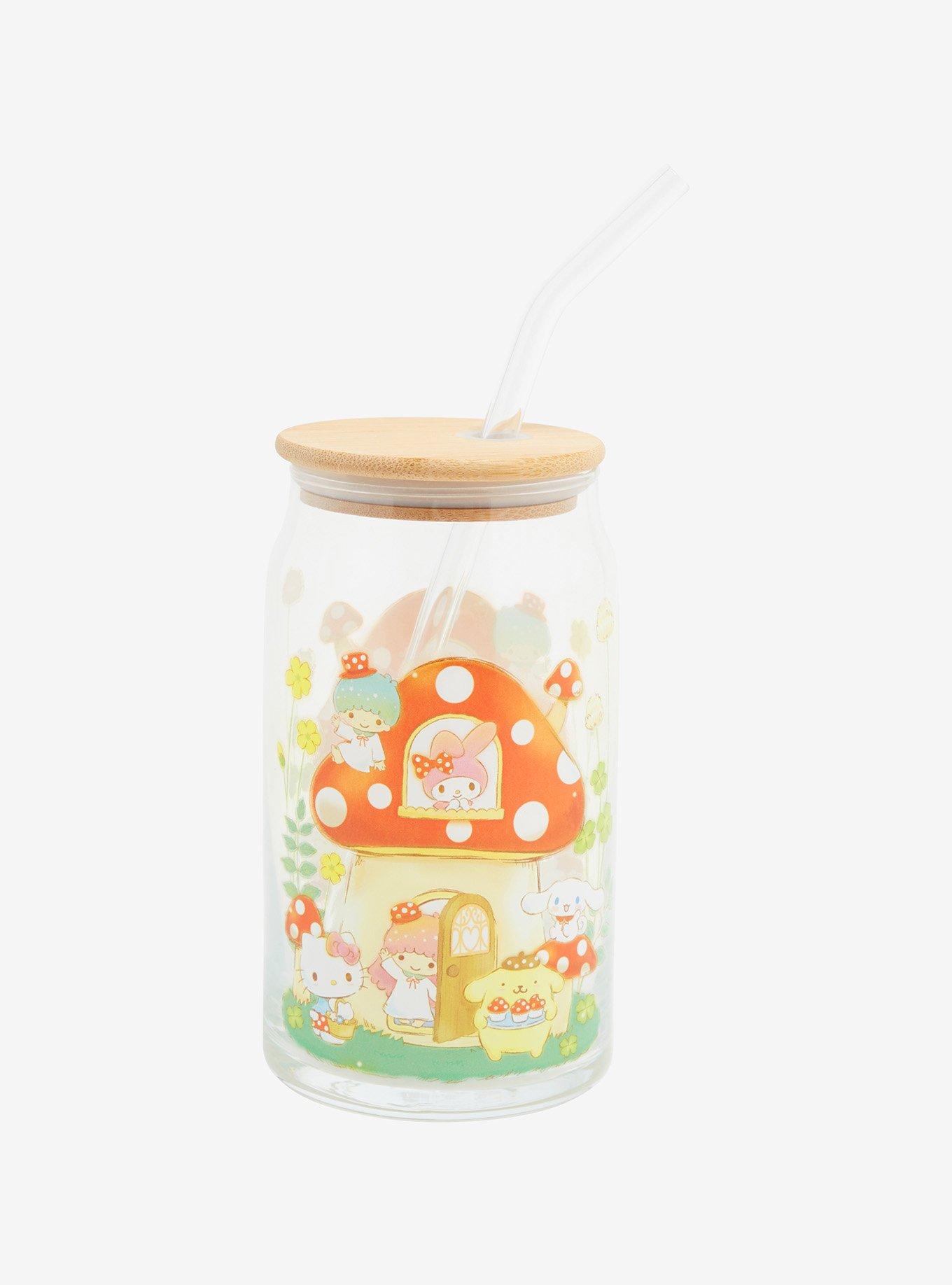 Hello Kitty Christmas Glass Tumbler With Bamboo Lid And Glass Straw