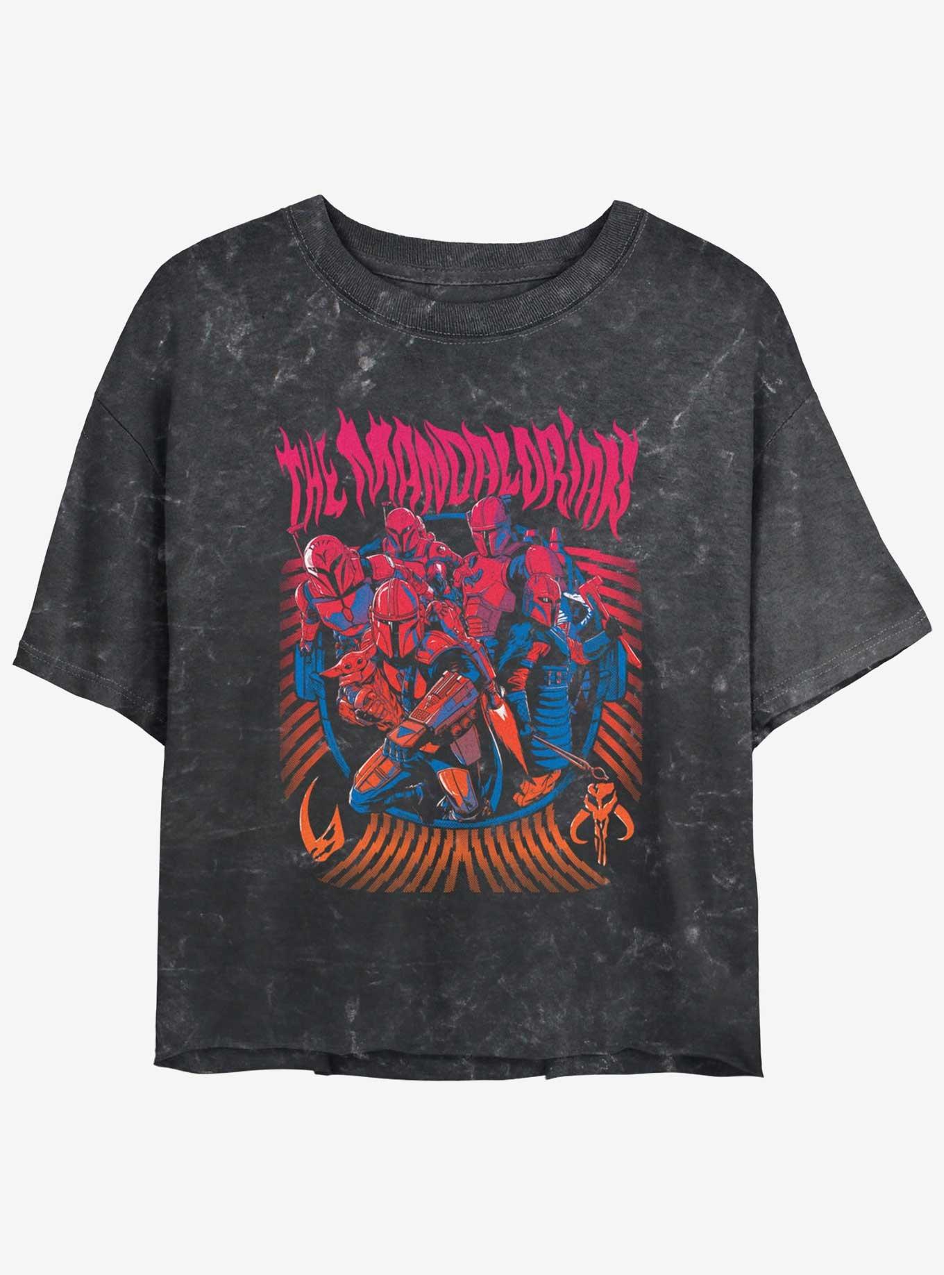 Star Wars The Mandalorian Banded Clans Mudhorn & Keldau Mineral Wash Girls Crop T-Shirt, BLACK, hi-res