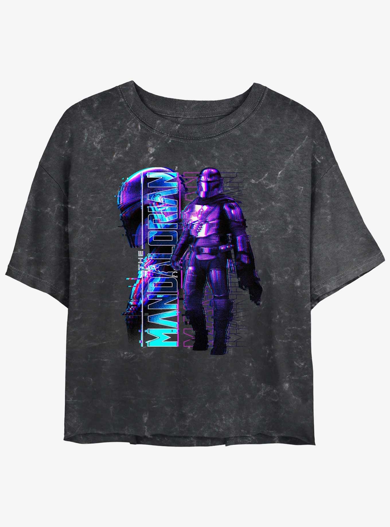 Star Wars The Mandalorian Mando Glitch Mineral Wash Girls Crop T-Shirt, , hi-res