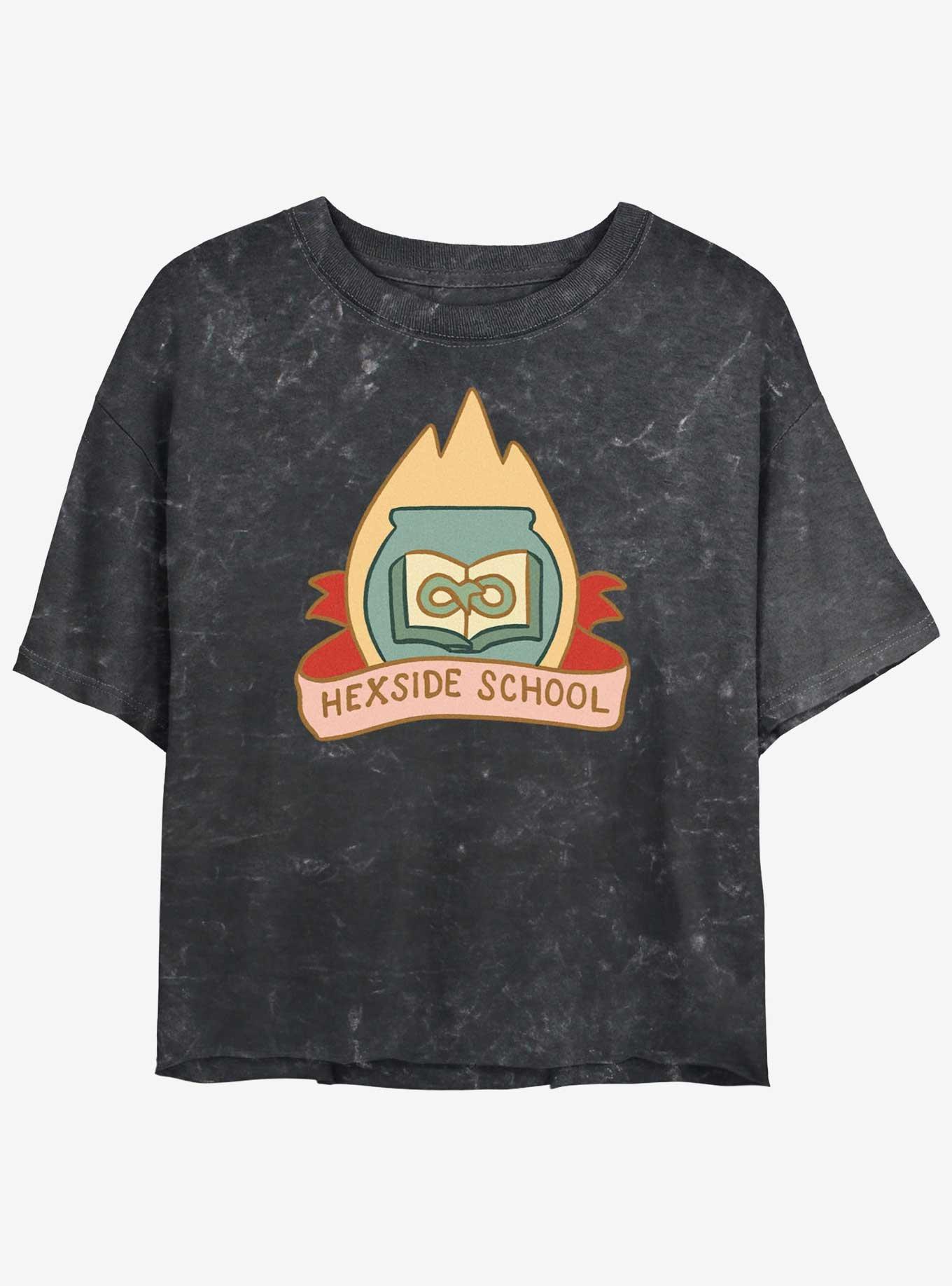 Disney The Owl House Hexside School Logo Mineral Wash Girls Crop T-Shirt, BLACK, hi-res
