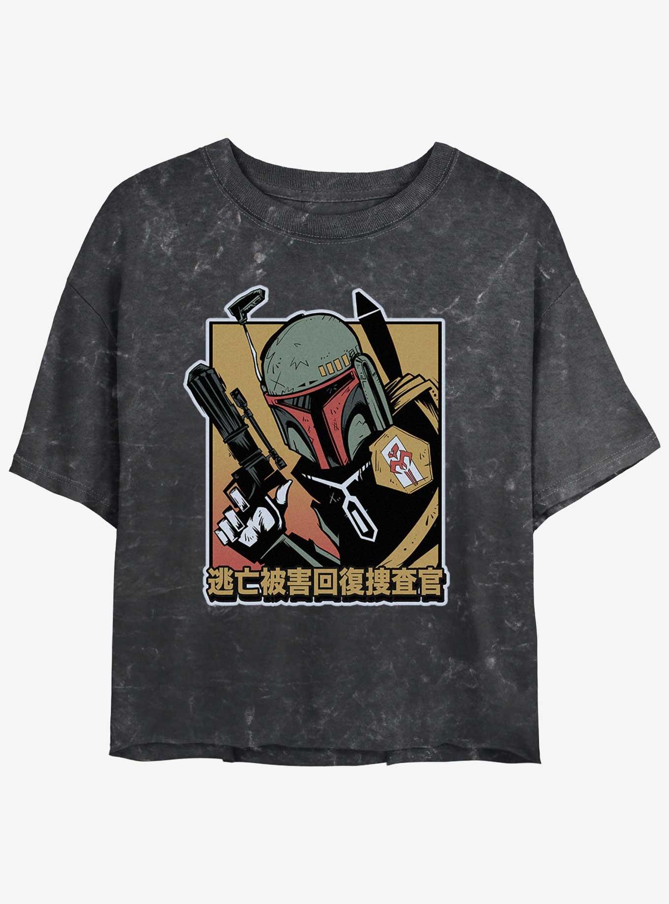 Star Wars Boba Fett Bounty Hunter Mineral Wash Girls Crop T-Shirt, BLACK, hi-res