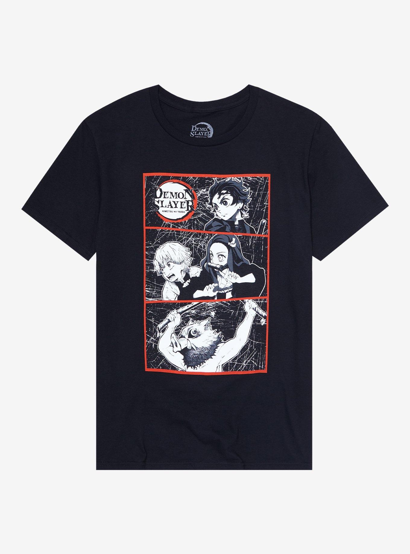 Demon Slayer: Kimetsu No Yaiba Group Black & White Panel T-Shirt, BLACK, hi-res