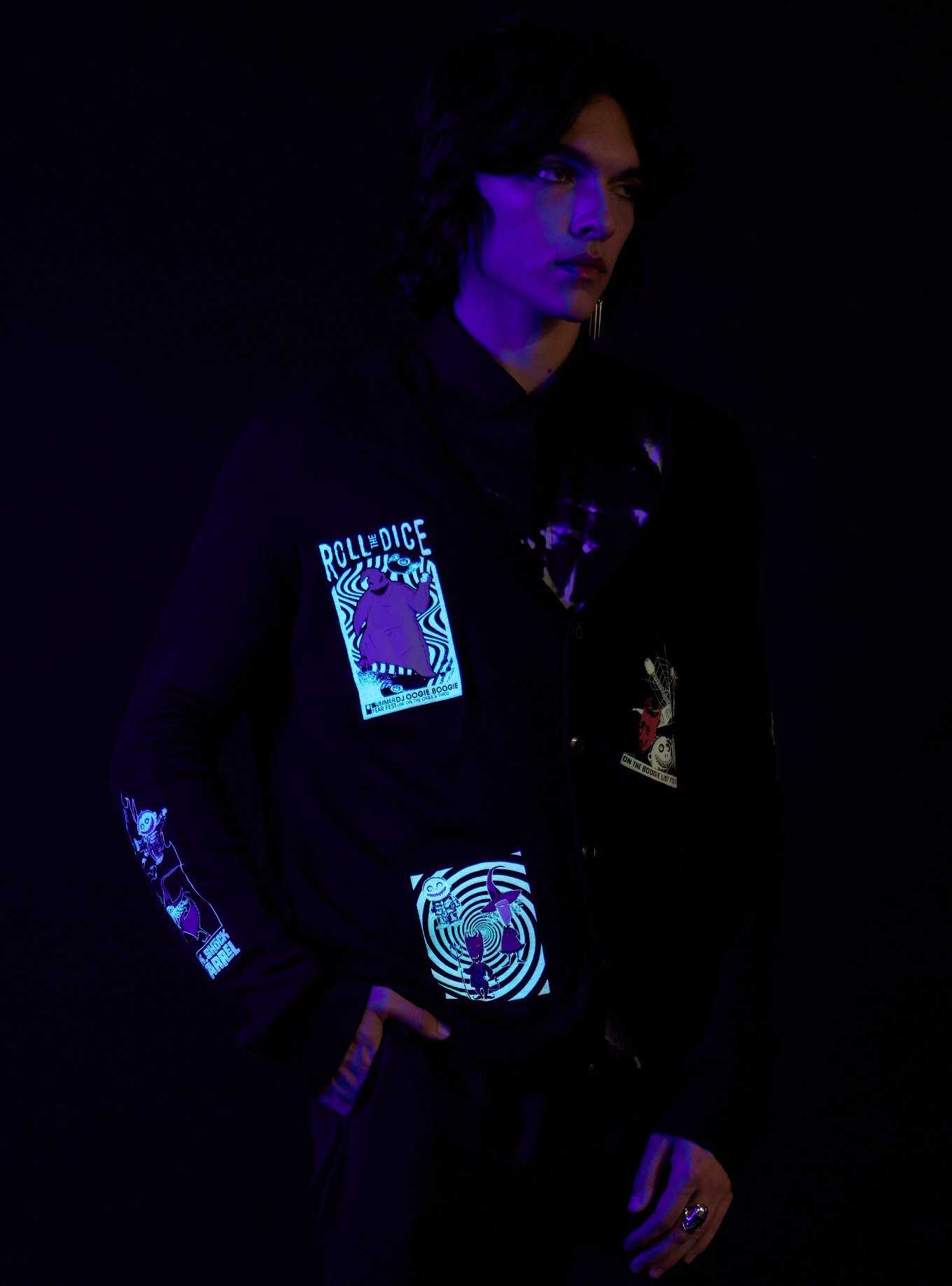Our Universe The Nightmare Before Christmas Oogie Boogie & His Boys Patch Glow-In-The-Dark Cardigan, , hi-res