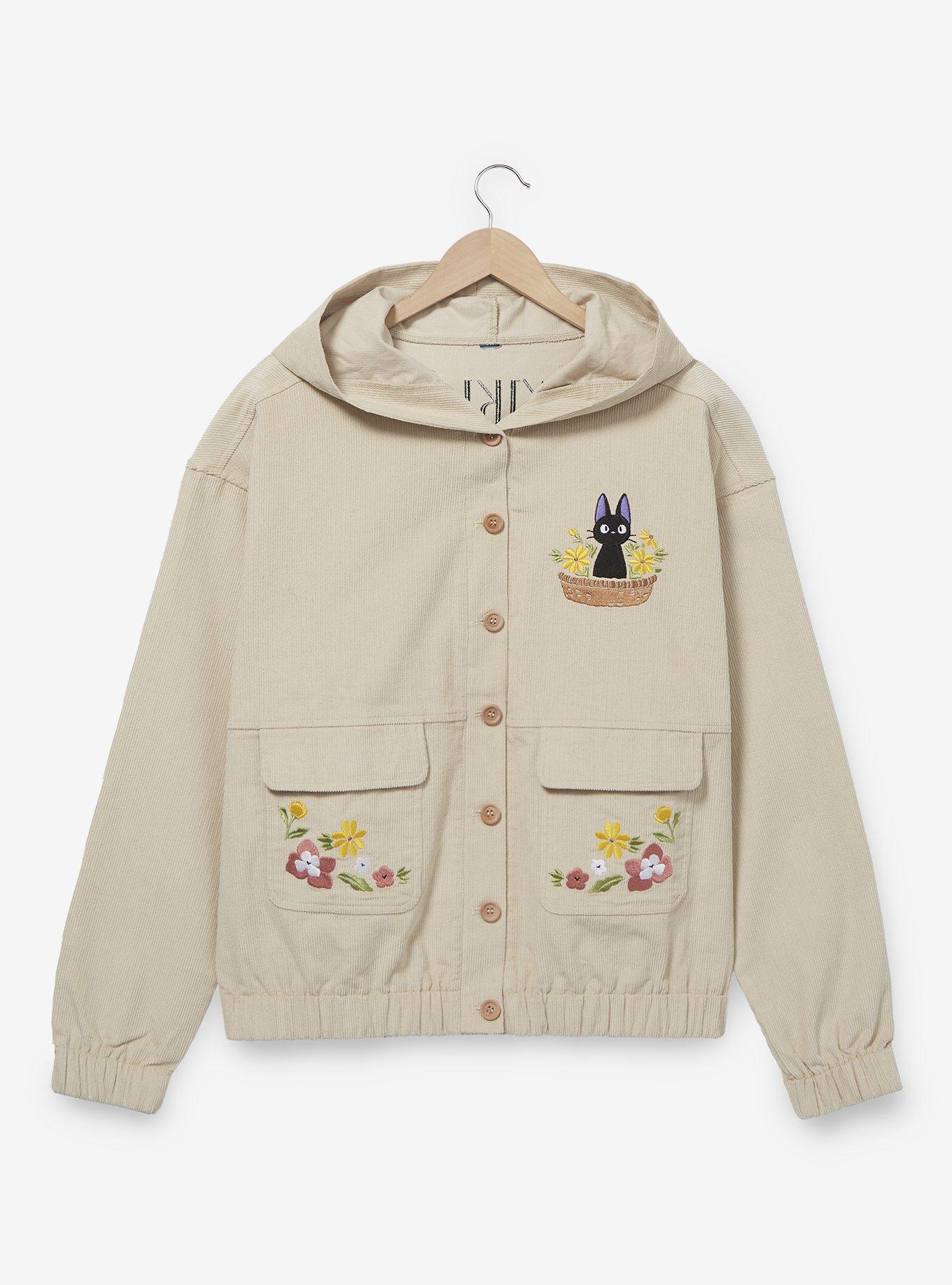 Studio Ghibli Kiki’s Delivery Service Jiji Floral Women’s Corduroy Jacket - BoxLunch Exclusive, BEIGE, hi-res