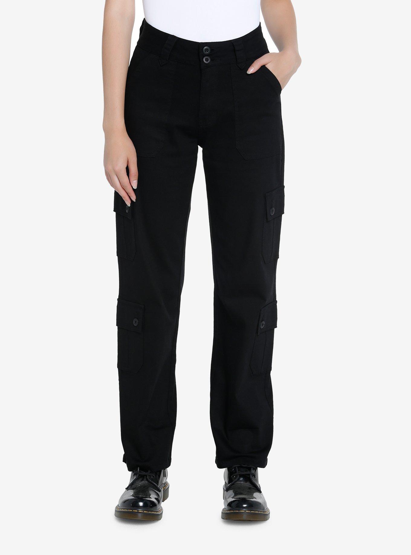 Black Double Pocket Cargo Pants, BLACK, hi-res