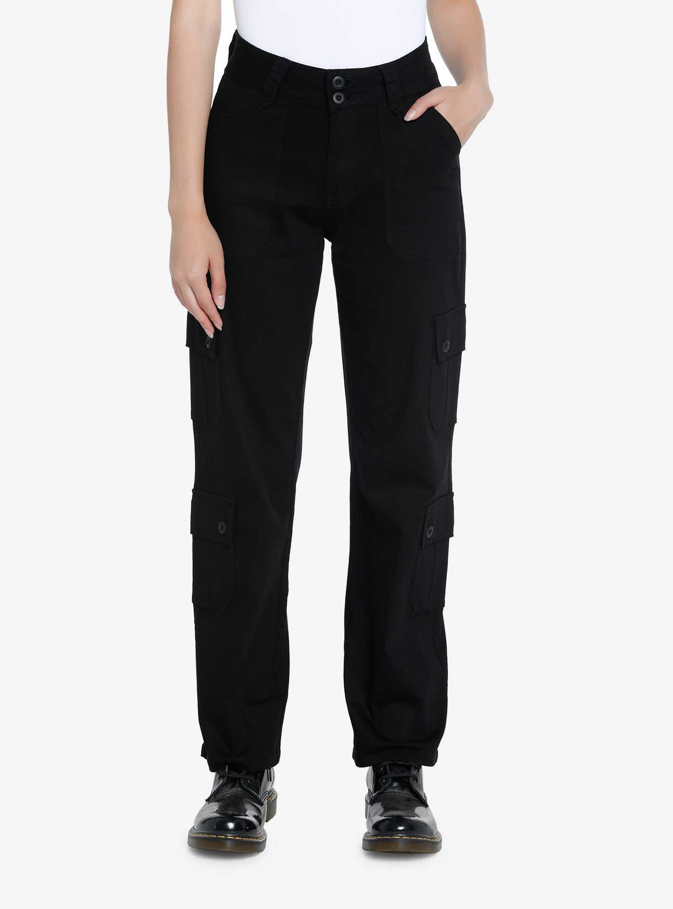 Social Collision Black Double Pocket Cargo Pants, , hi-res