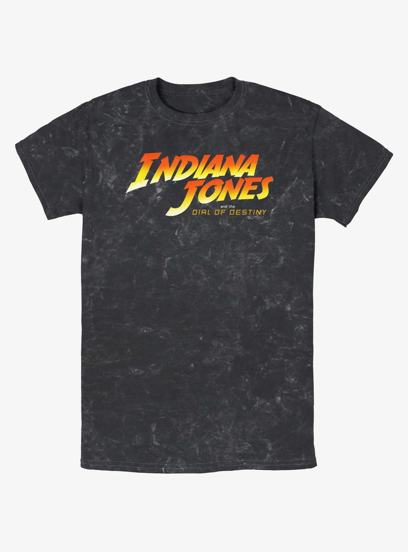 Indiana Jones and the Dial of Destiny Logo Mineral Wash T-Shirt, BLACK, hi-res