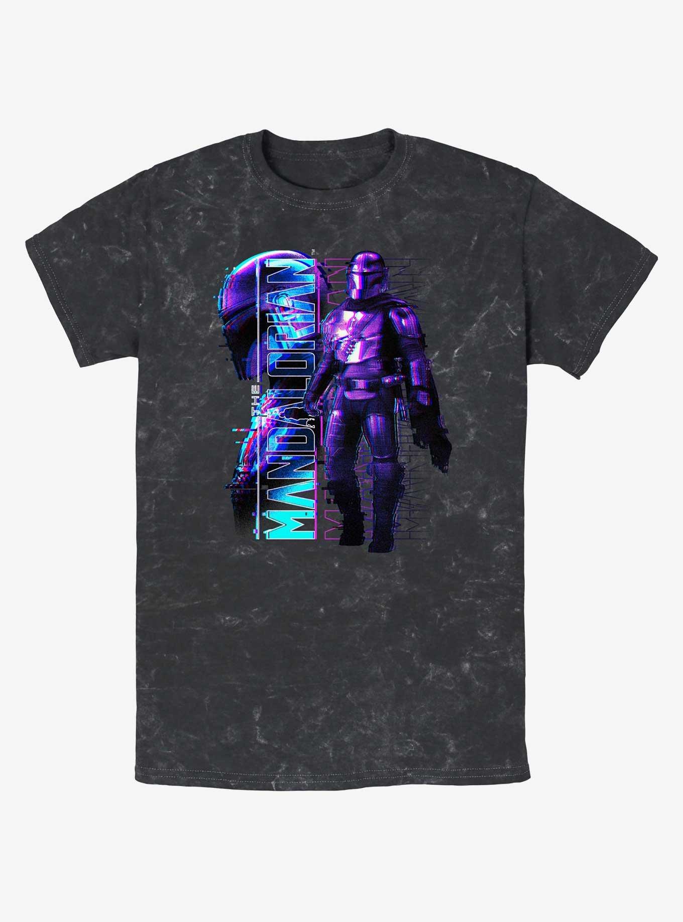 Star Wars The Mandalorian Mando Glitch Mineral Wash T-Shirt, BLACK, hi-res