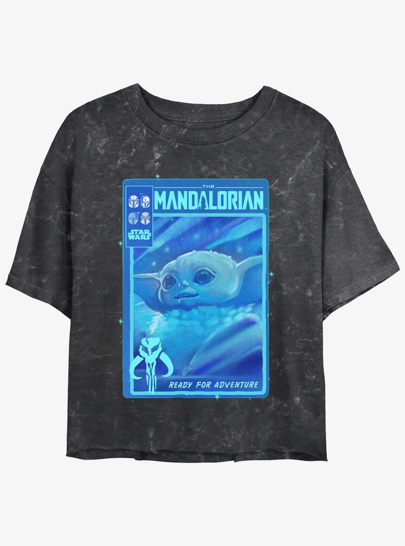 Star Wars The Mandalorian Grogu Ready For Adventure Poster Mineral Wash Womens Crop T-Shirt, BLACK, hi-res