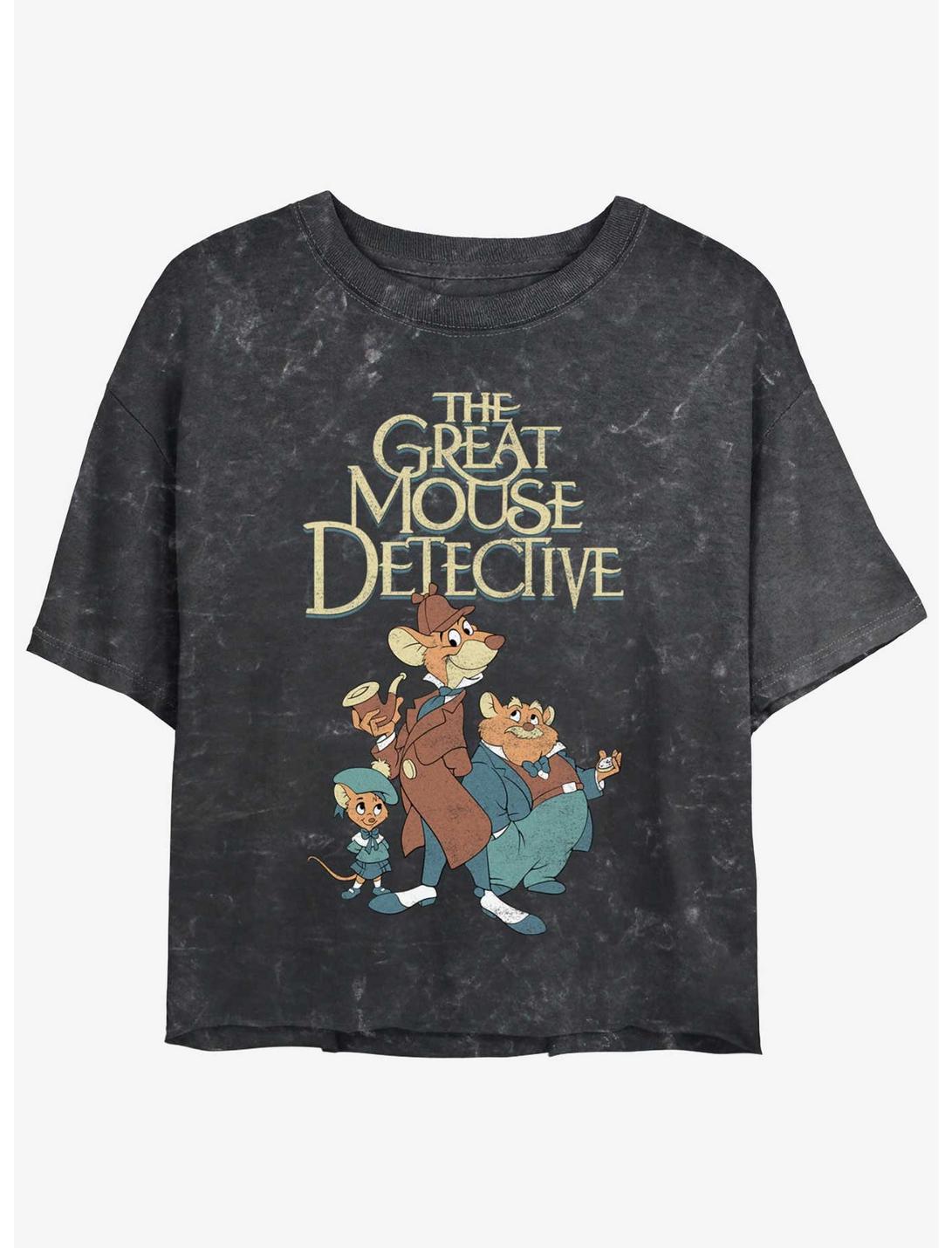 Disney The Great Mouse Detective Mousey Trio Mineral Wash Womens Crop T-Shirt, BLACK, hi-res