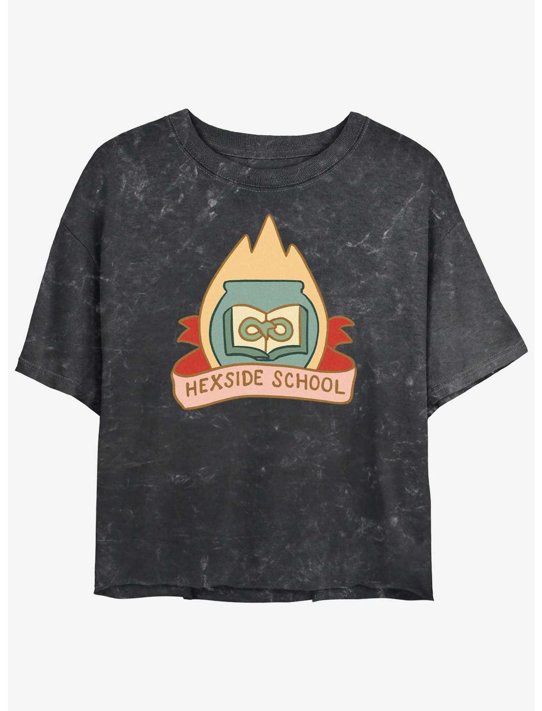Disney The Owl House Hexside School Logo Mineral Wash Womens Crop T-Shirt, BLACK, hi-res