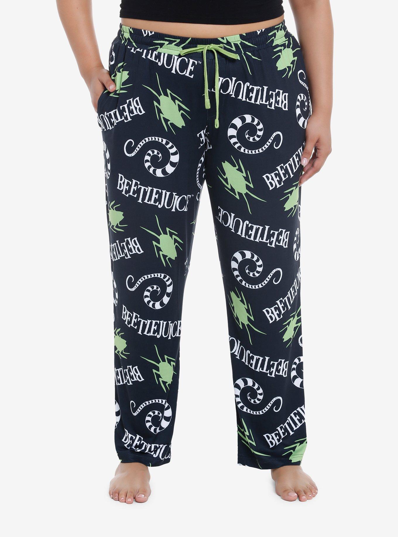 Beetlejuice Worms & Beetles Girls Pajama Pants Plus Size, BLACK, hi-res