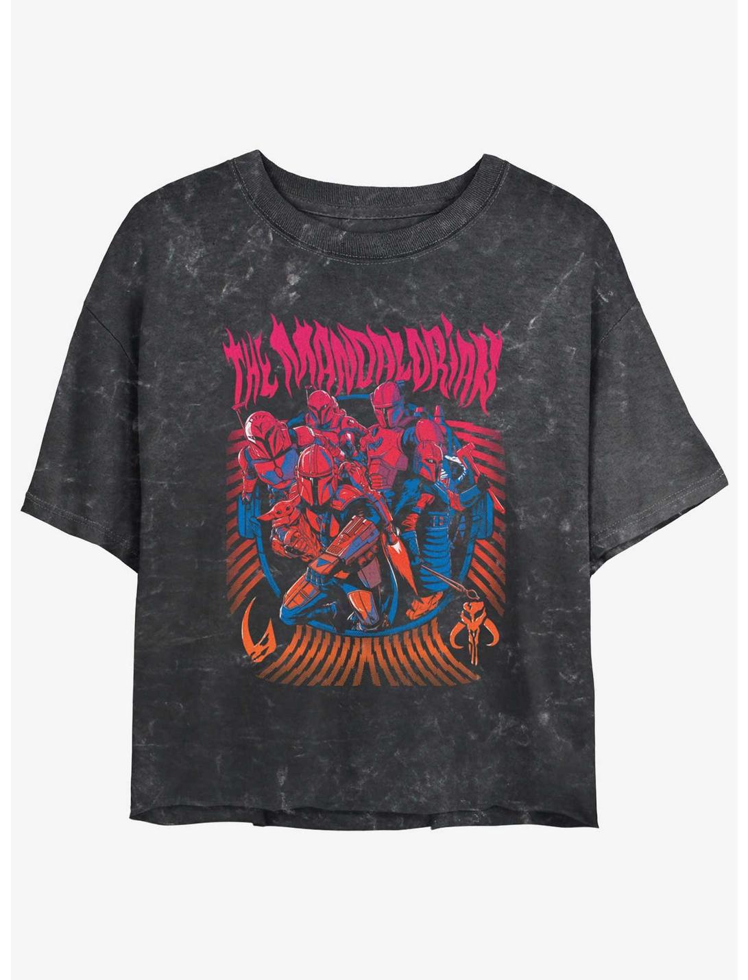 Star Wars The Mandalorian Banded Clans Mudhorn & Keldau Mineral Wash Womens Crop T-Shirt, BLACK, hi-res