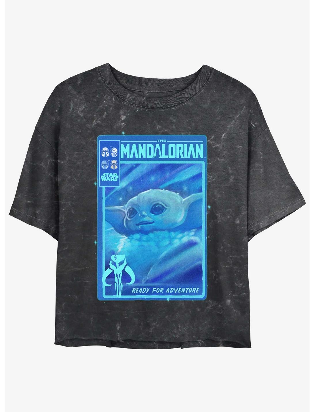Star Wars The Mandalorian Grogu Ready For Adventure Poster Mineral Wash Womens Crop T-Shirt, BLACK, hi-res