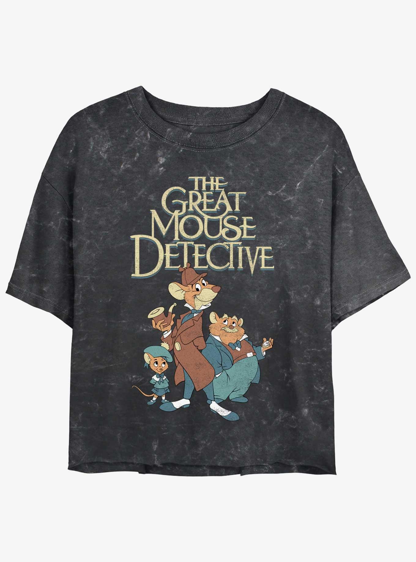 Disney The Great Mouse Detective Mousey Trio Mineral Wash Womens Crop T-Shirt, BLACK, hi-res
