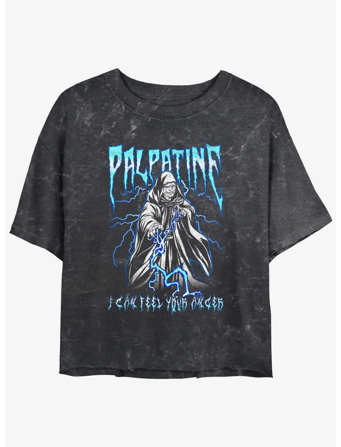 Star Wars Electric Palpatine Mineral Wash Womens Crop T-Shirt, BLACK, hi-res