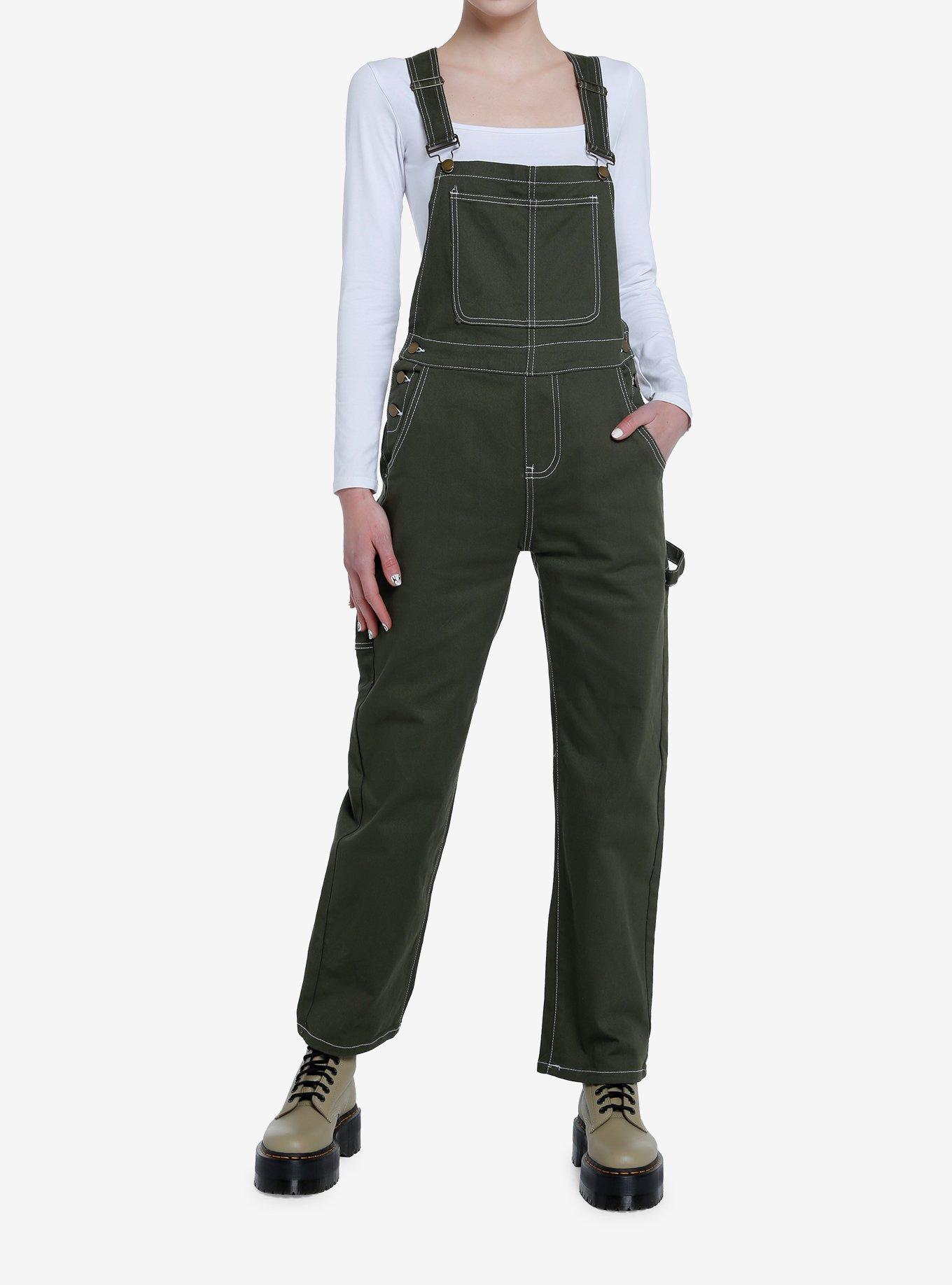 Olive Carpenter Denim Overalls, OLIVE, hi-res