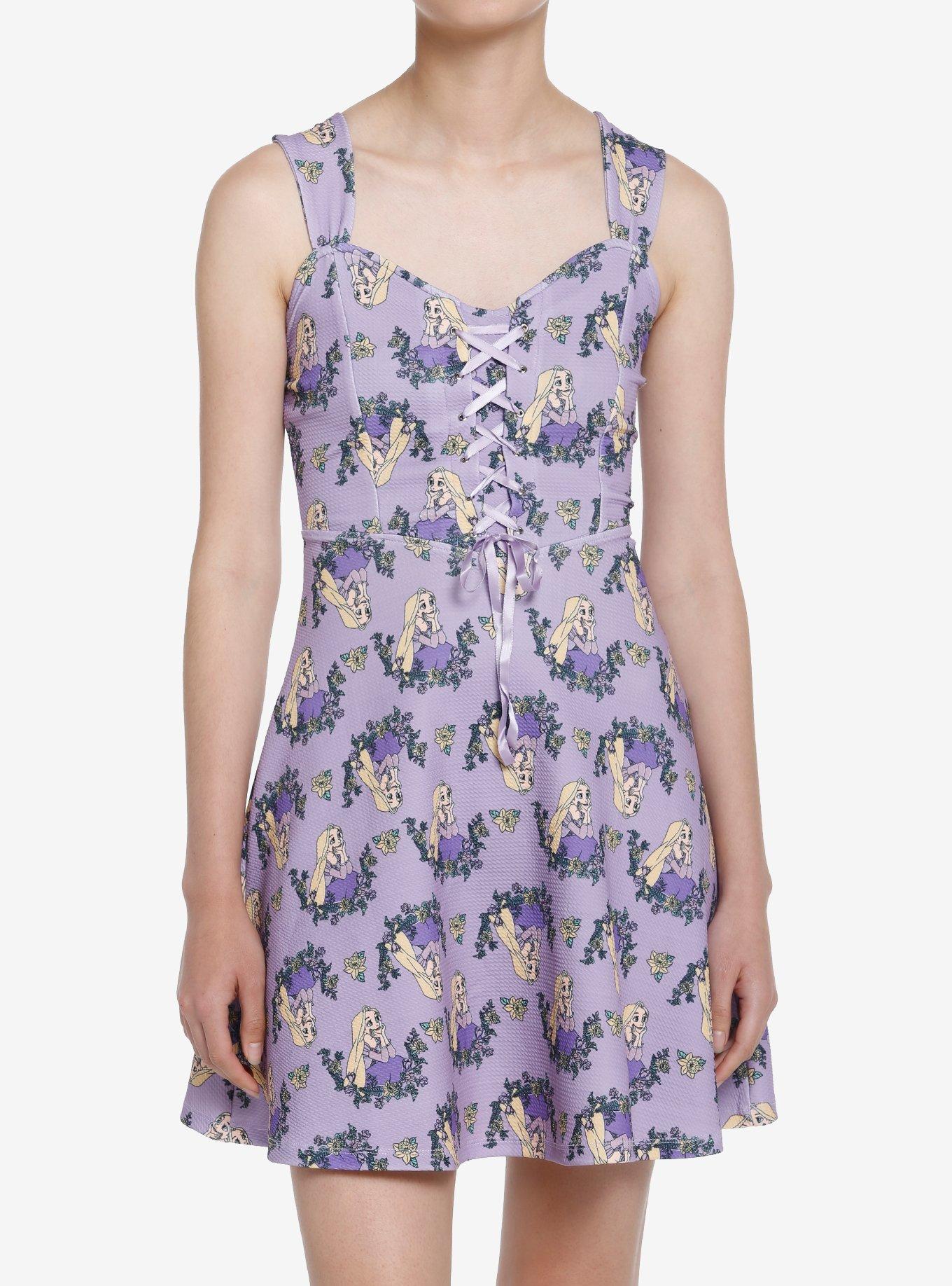 Disney Tangled Rapunzel Floral Lace-Up Dress | Her Universe
