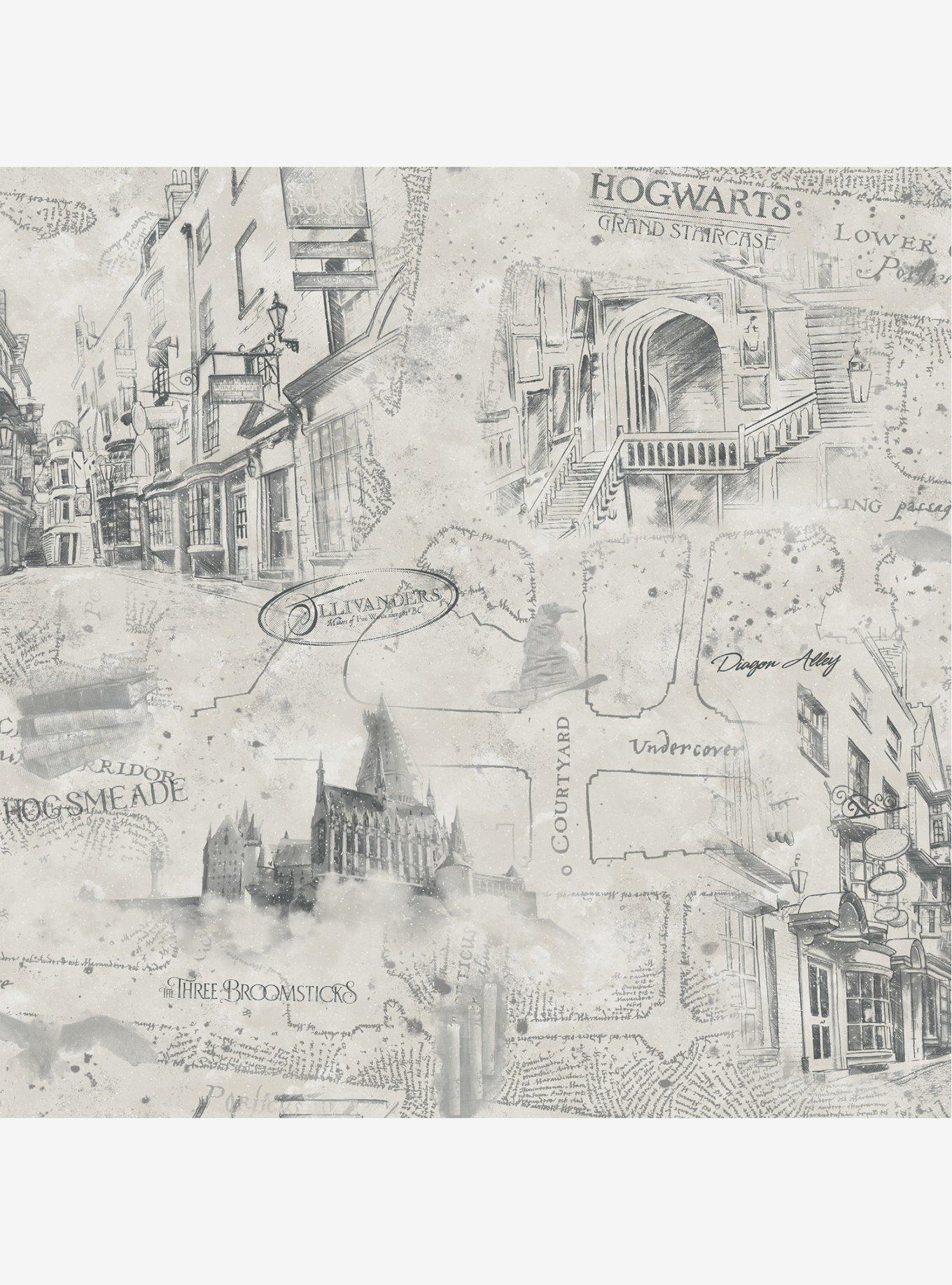 Harry Potter Taupe Map Peel & Stick Wallpaper, , hi-res
