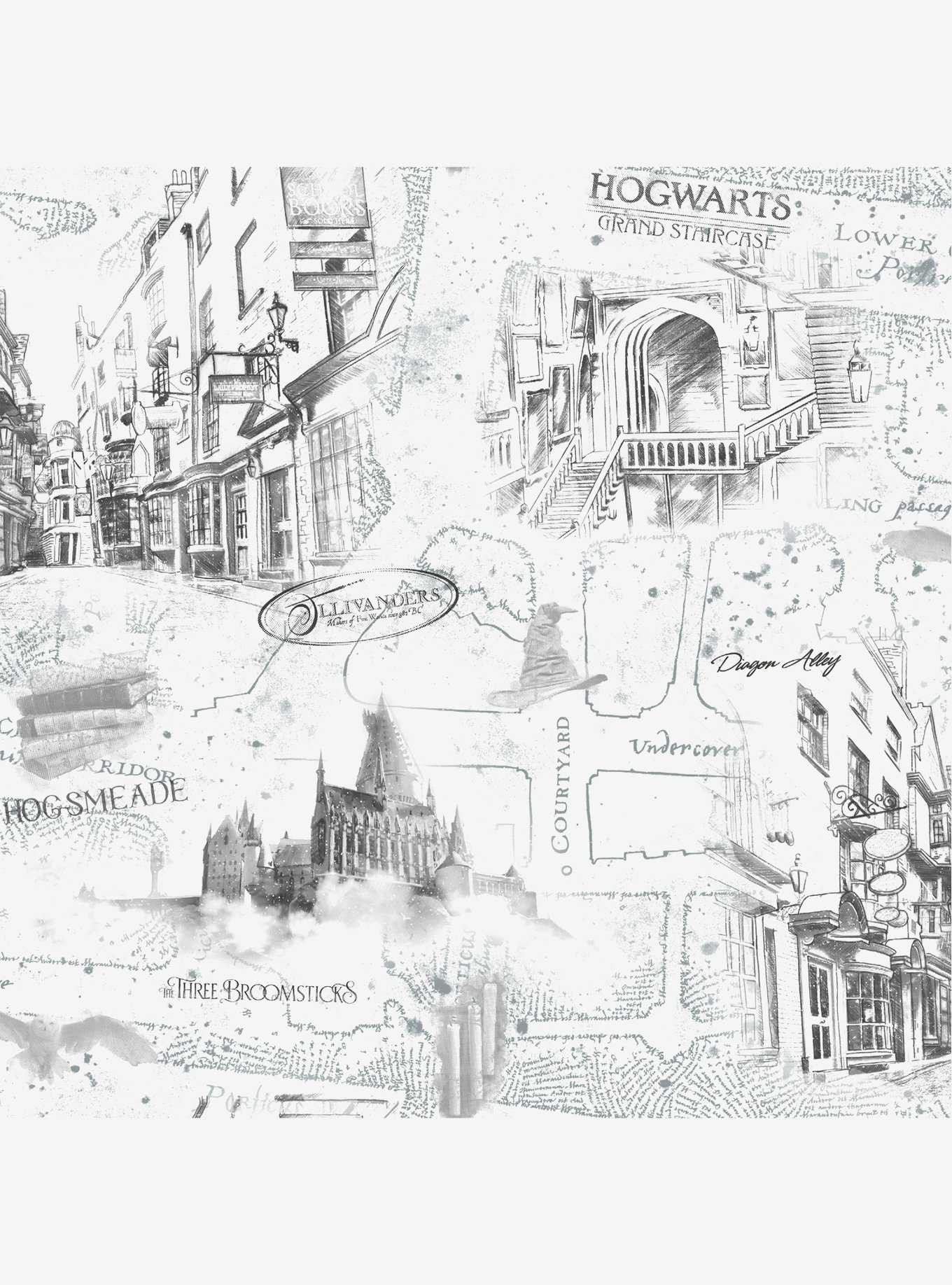 Harry Potter White Map Peel & Stick Wallpaper, , hi-res