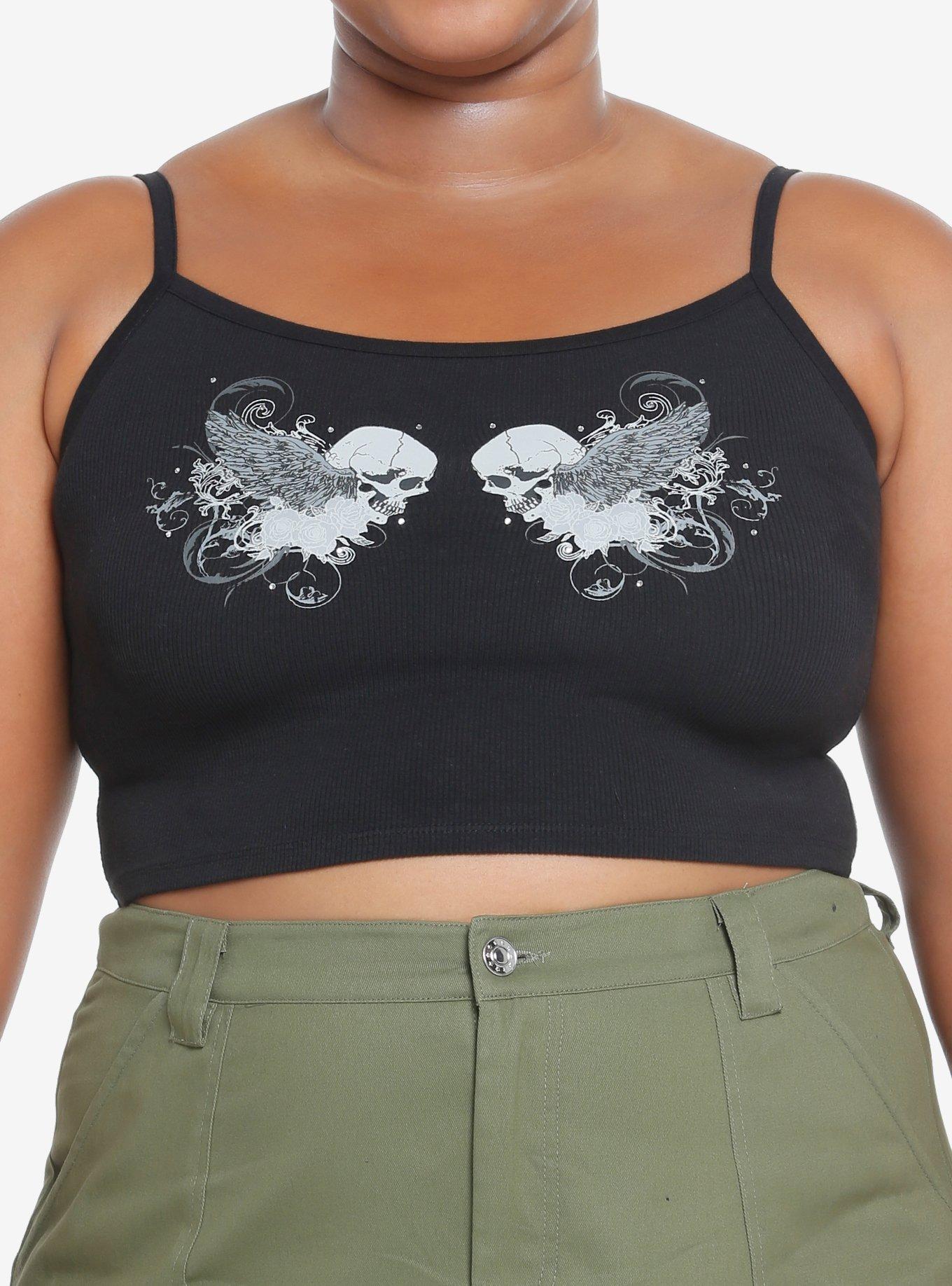 Wing Skull Crop Girls Cami Plus Size, BLACK, hi-res